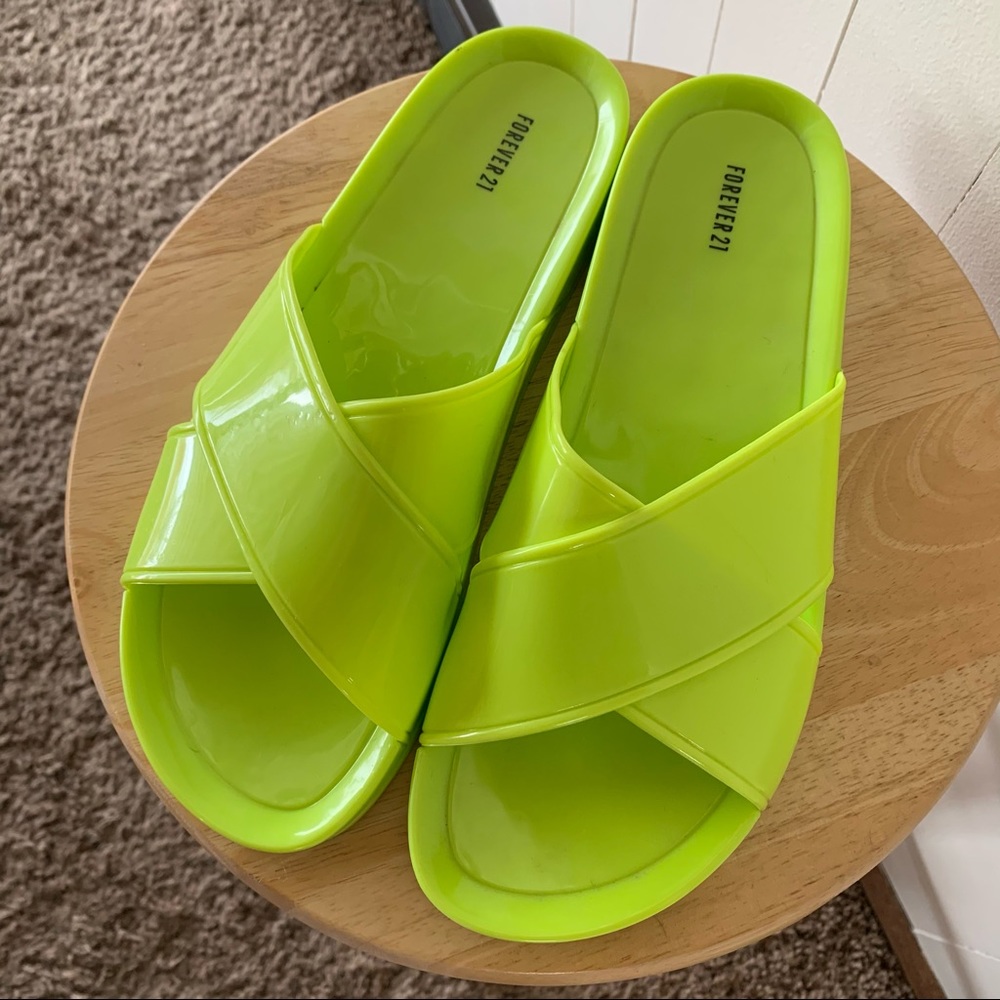 Forever 21 neon green slides size 9